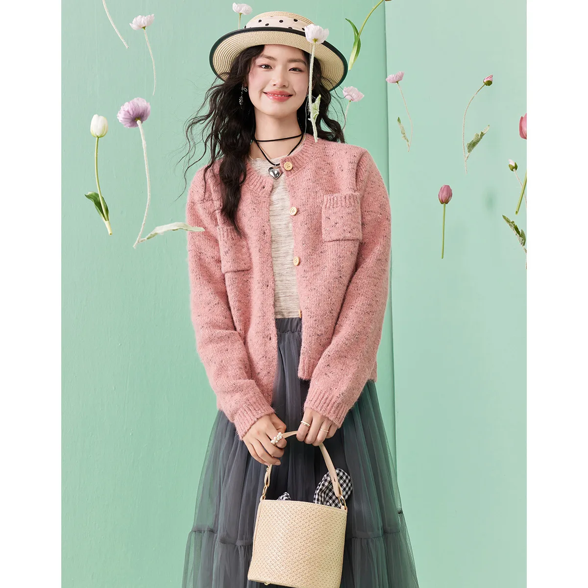 Spring and summer soft wind multi-color knitted cardigan women's loose and slimming round-neck sweater coat top