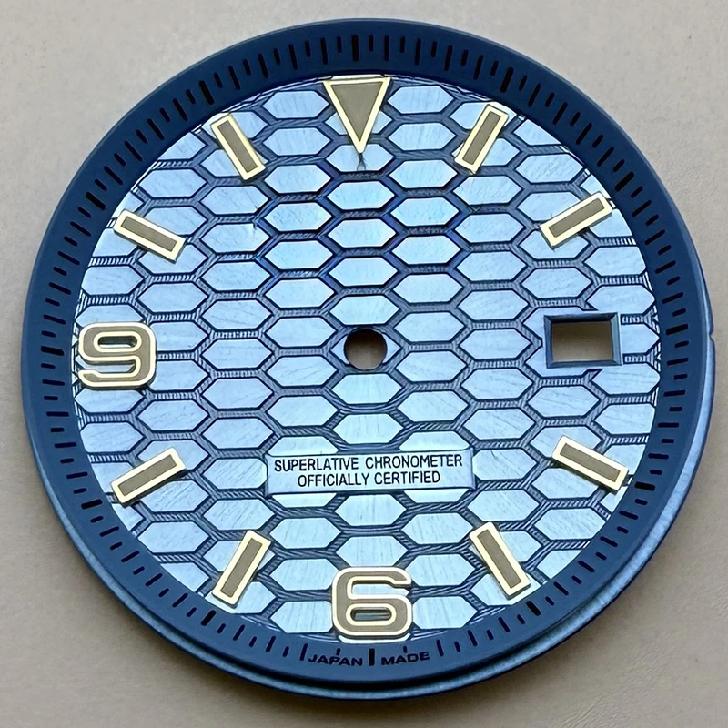 33.8mm NH35 Dial S Logo Gold Sterile Honeycomb Dial Suitable For NH35/NH36 Automatic Movement Vertical Lines Watch Accessories