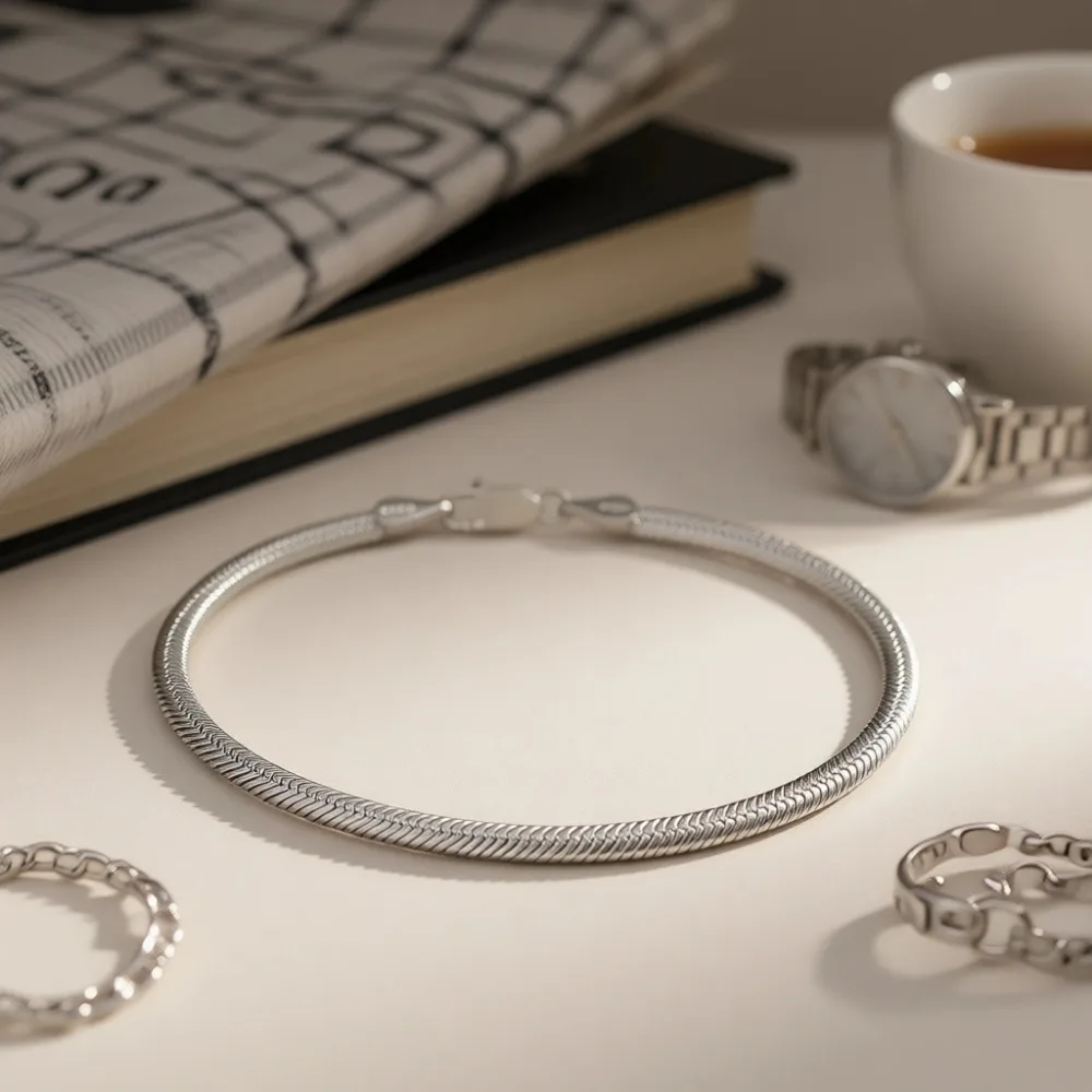 

Браслет-цепочка из стерлингового серебра 925 пробы в стиле «ёлочка» для женщин и мужчин, сделано в Италии, подарочная коробка