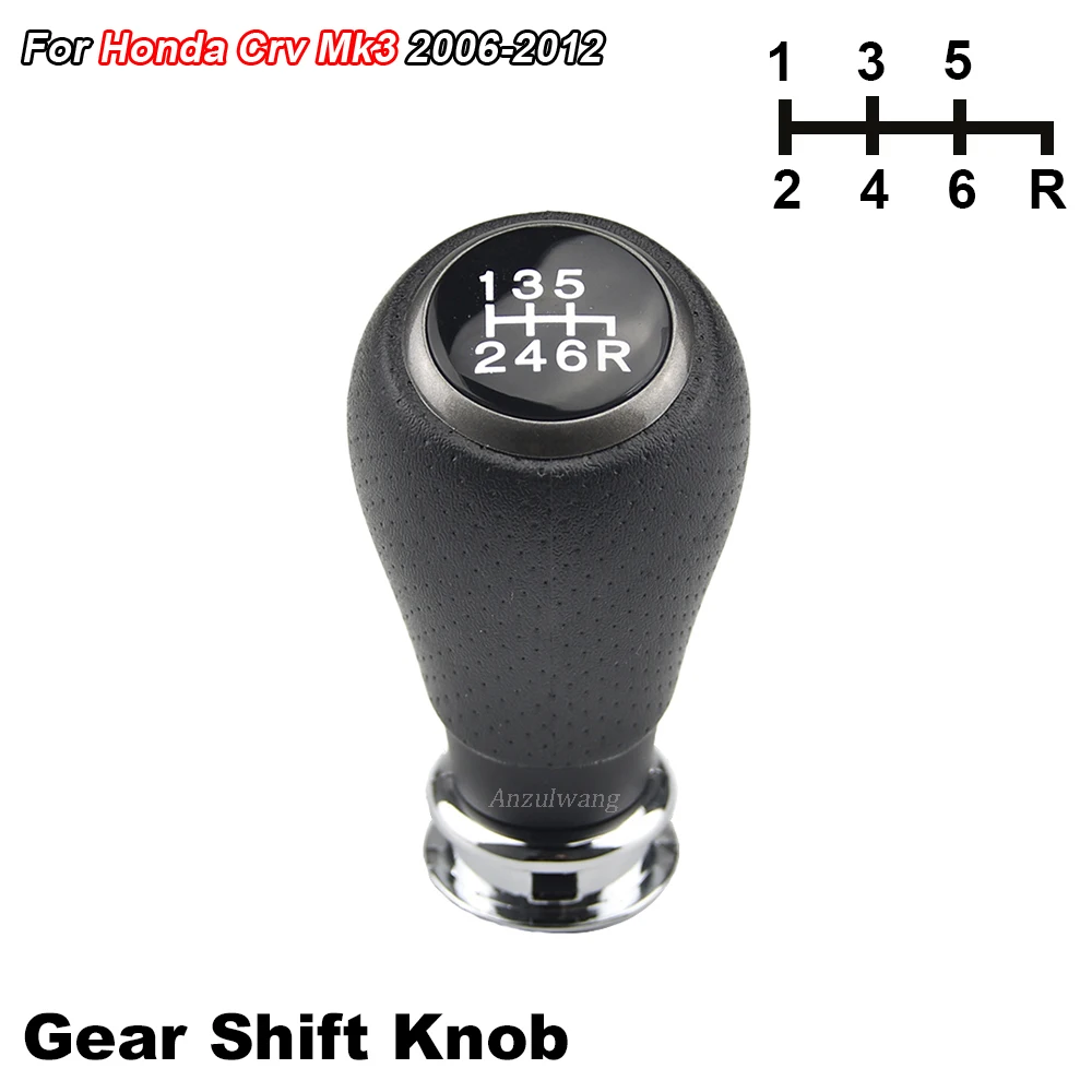 6 Speed Car Manual Gear Shift Knob Shifter Lever Stick Black Leather For Honda CRV CR-V MK3 2006-2012 Car Accessories