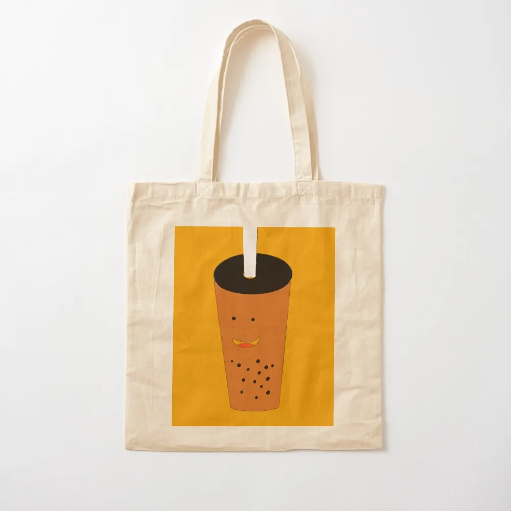 

A smiling face of a cup of a bubble tea  Tote Bag eco bag folding Women's bag Large bags for women Canvas Tote