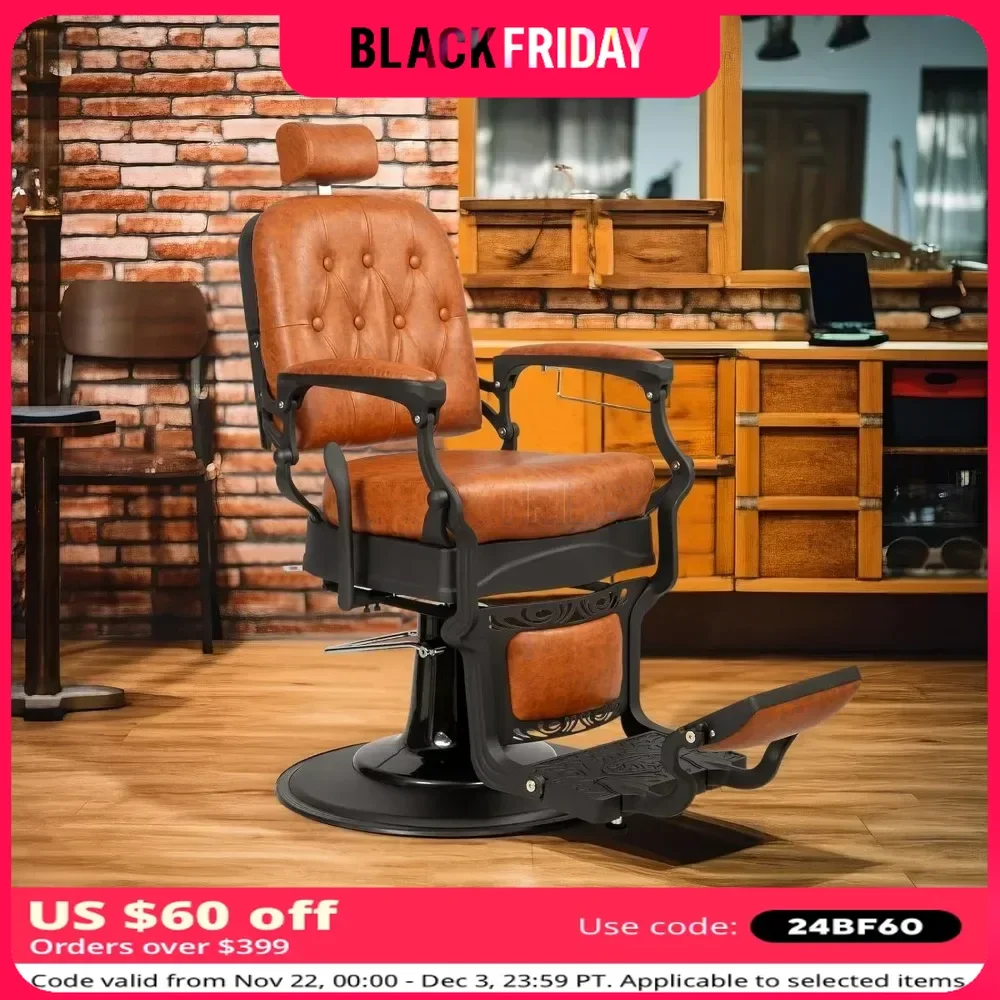 Barber Chair Hydraulic with Headrest Supports Up To 700lbs & 360° Rotatable Salon Chair