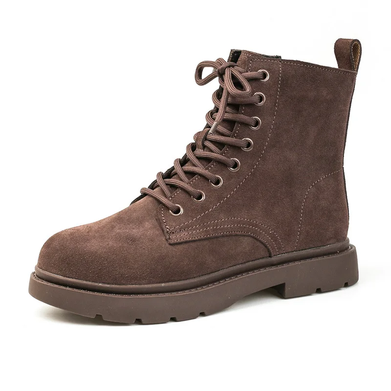 Retro Women Boots Autumn Winter Round Toe Flat Heel Genuine Cow Leather Street Style Ankle Boots For Women Trend Shoes