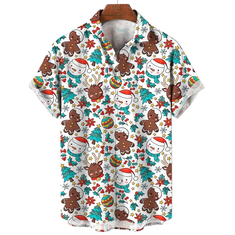 Charming Christmas pattern neutral short sleeved shirt, bringing you a comfortable wearing experience