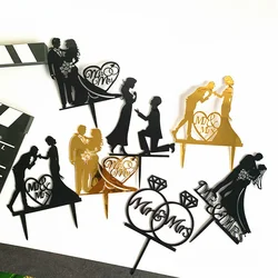 Black Gold Love Proposal Engagement Anniversary Wedding Acrylic Cake Topper Romantic Decoration Party Supplies