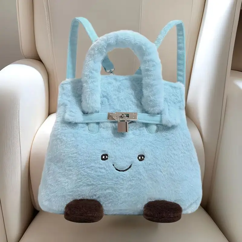 Damasco cordeiro novo bonito japonês e coreano meninas outono e inverno saco céu azul pequeno fresco portátil bolsa de ombro saco de armazenamento