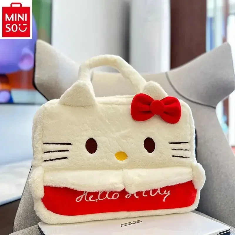 MINISO 2024 High Quality Plush Laptop Bag Student Cartoon Hello Kitty Multi functional Storage Handheld briefcase