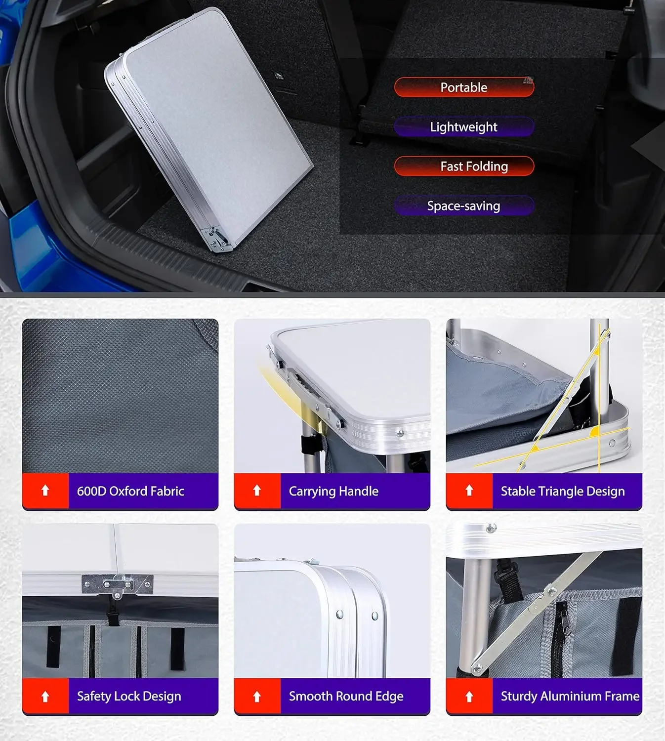 Customizable-Camping Table, Folding Table Height Adjustable, Camp Table, Storage Kitchen Table, Lightweight Aluminum, With Carry