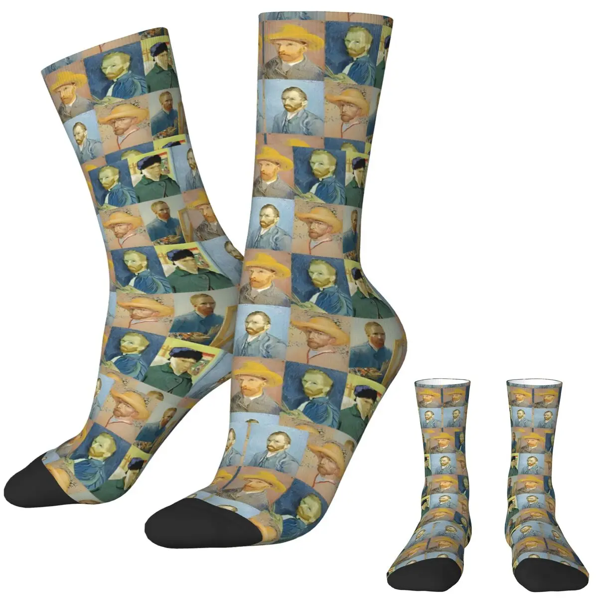 Van Gogh Stockings Self Portraits Design Leisure Socks Winter Anti Slip Socks Men's Outdoor Soft Breathable Socks