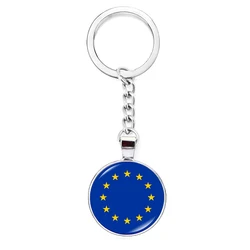 EU Flag Keychain European Union Flags Glass Dome Handmade Alloy Pendant Key Chain Ring for Men Women Souvenir Gift