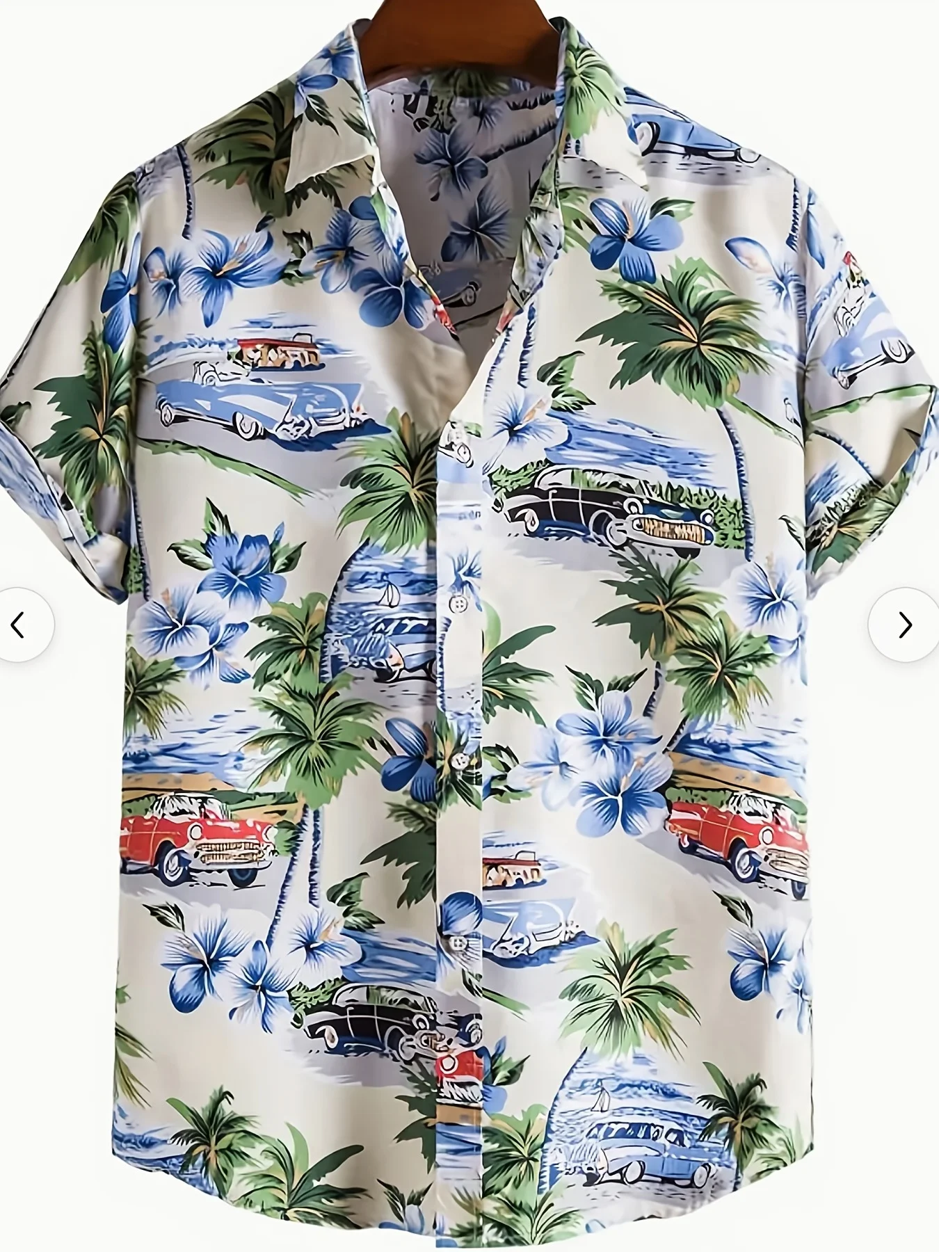 Hawaiian coconut pattern men's short sleeve lapel shirt, comfortable and casual men's tops for summer vacation