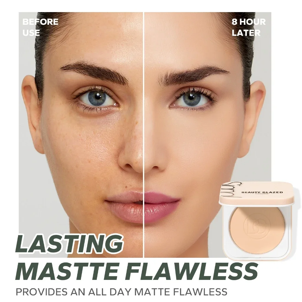 Beauty Glazed Face Powder 24H Oil Control Matte Flawless Full Coverage ยาวนานนุ่มกันน้ําพร้อมกระจกและพัฟ
