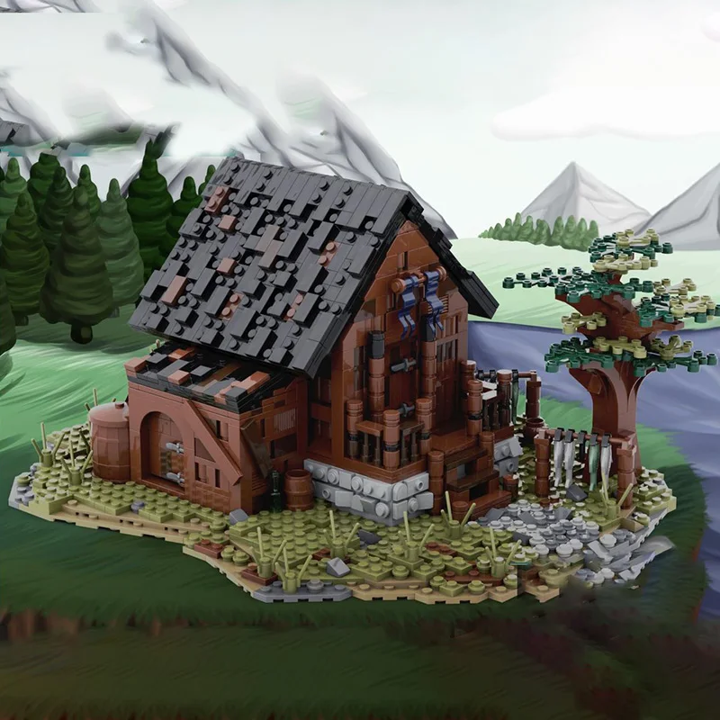 Castelo medieval moc blocos de construção casa de pescador medieval tecnologia tijolo diy montagem brinquedo de construção conjuntos de férias presentes