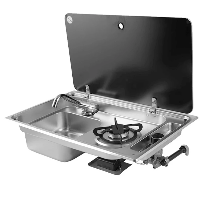 RV modified sink gas stove Car liquefied gas Small stove with hot and cold faucet Tempered glass cover