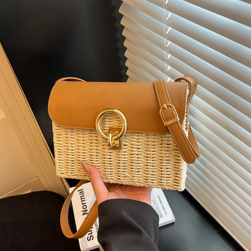 

﻿ Летняя маленькая сумочка и сумки для женщин, плетеные из ротанговой соломки, сумки через плечо, женские сумки-мессенджеры из искусственной кожи с клапаном.