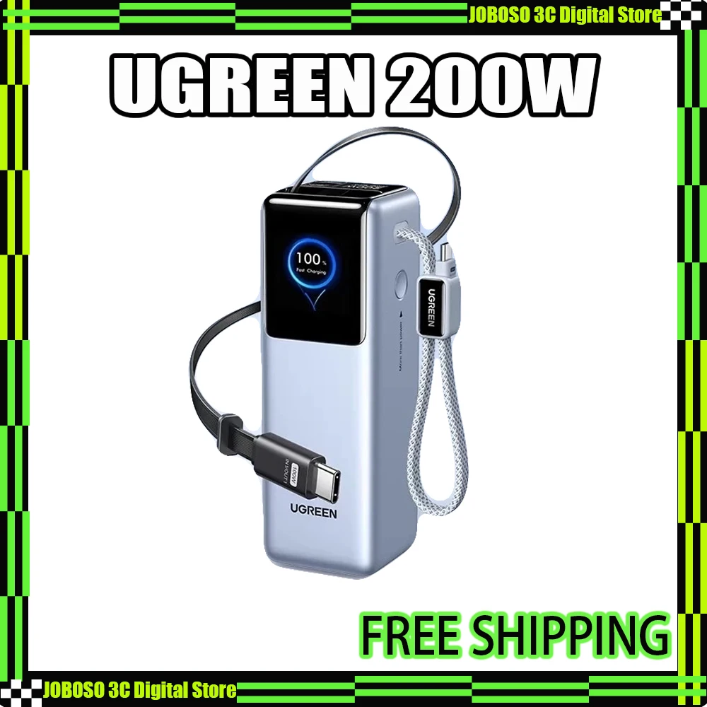 

UGREEN 200W CCC Power Bank 25000 мАч со встроенным выдвижным кабелем, умным TFT-дисплеем, портативный внешний аккумулятор для Macbook, оригинал