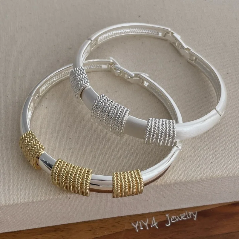 

Minar Light Luxury Double Color Metallic Twisted Chain Irregular Bangles for Women Real Gold Silver Plated Copper Accessories