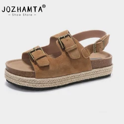 JOZHAMTA Size 35-40 Women Sandals Suede Real Leather Ins Platform Wedges High Heels Summer Shoes 2025 Casual Beach Daily Dress