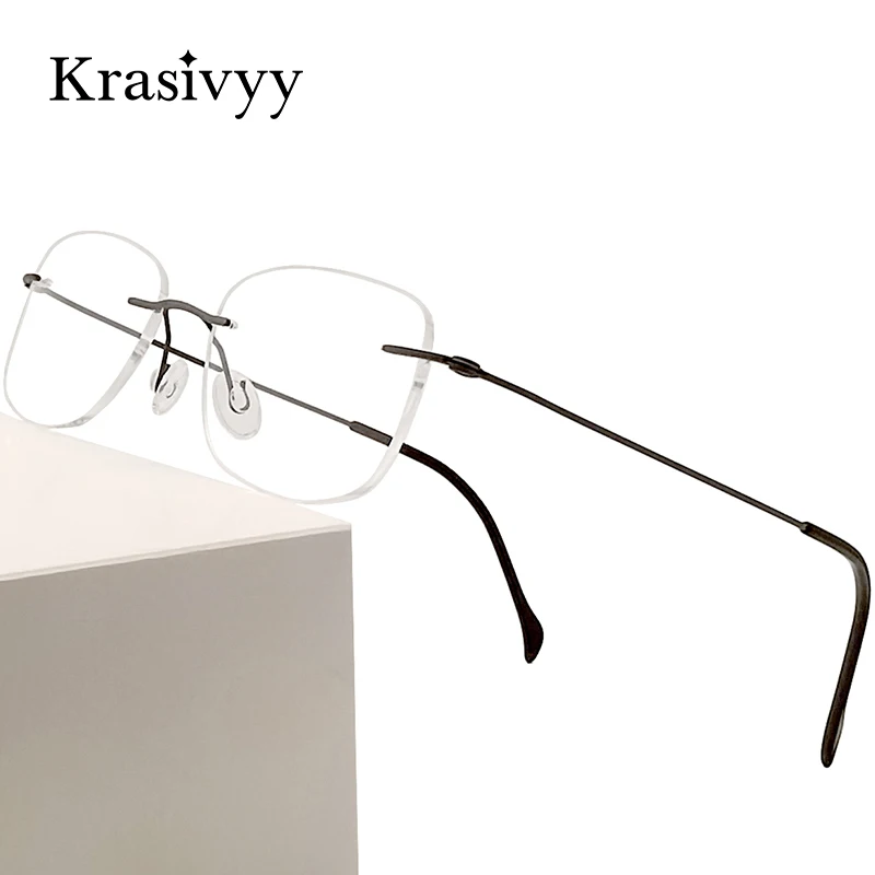 Krasivyy Luxury Rimless Glasses Frame Men Titanium Ultralight Myopia Prescription Eyeglasses Women Screwless Korean Eyewear