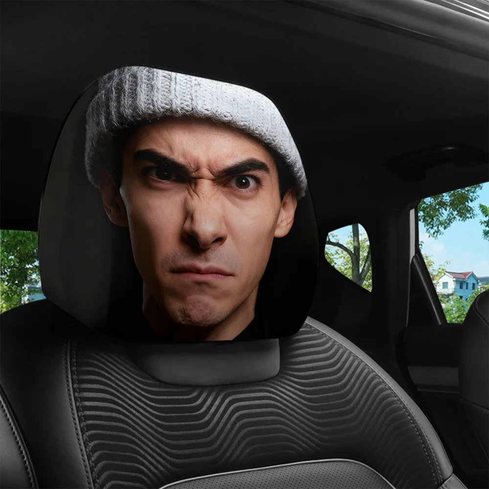 2 peças Touca de Tricô Estilo Angry para Homens/Capas de Poliéster para Apoio de Cabeça de Carro/Fácil de Instalar e Lavar