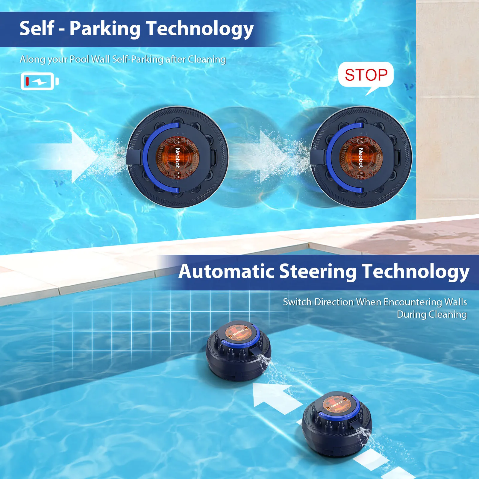 Limpador de Piscina Automático Robótico Sem Fio, Aspirador de Piscina, 120min Runtime, Estacionamento para Chão Plano, Exterior, Interior