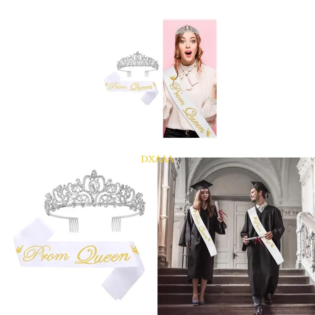 

DXAA Girls Party Crowns Shoulder Ribbon Set Metal Headbands Prom Dance Accessory
