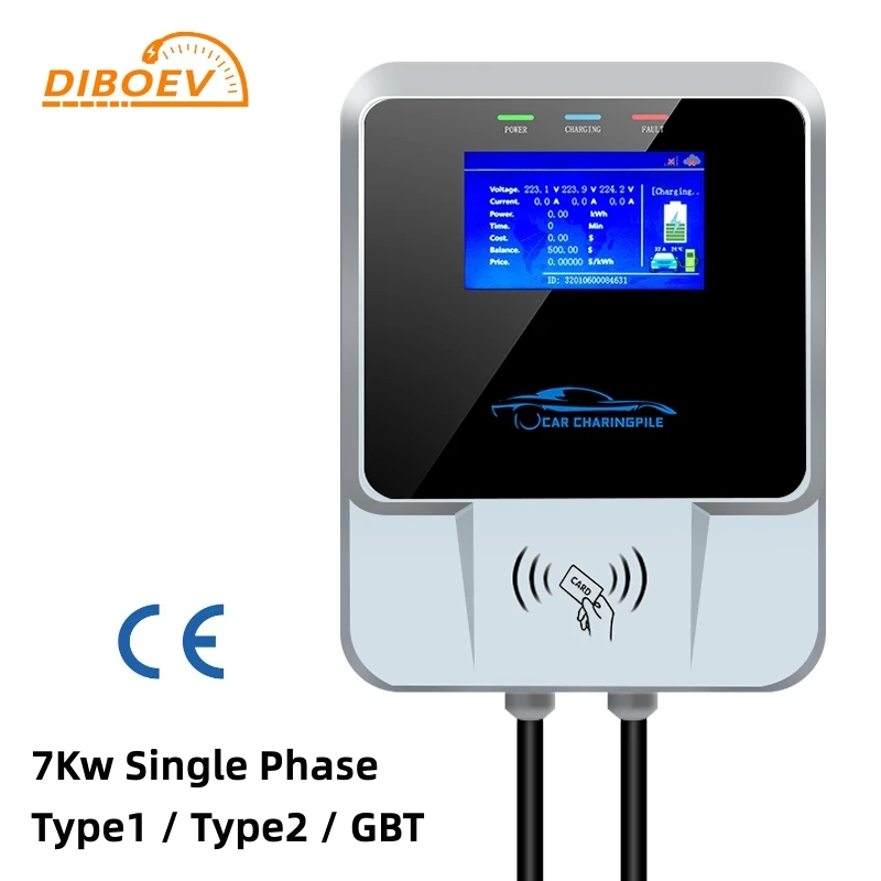 Electric Car Charging Station 7KW  with RFID Cards EV Chargers Type1 / Type2 / GBT EV Wallbox Charger J1772 IEC62196-2