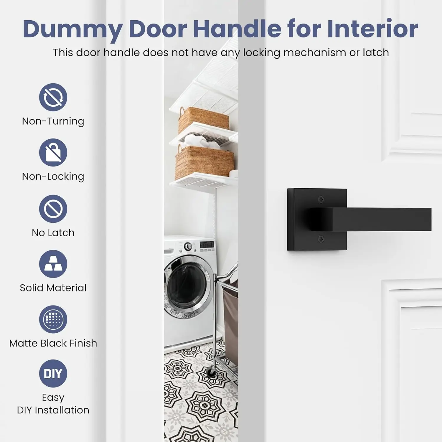 10 Pack Matte Black Dummy Door Handles, Non-Turning Decorative Door Handles for Closets French Double Doors, Single Sided