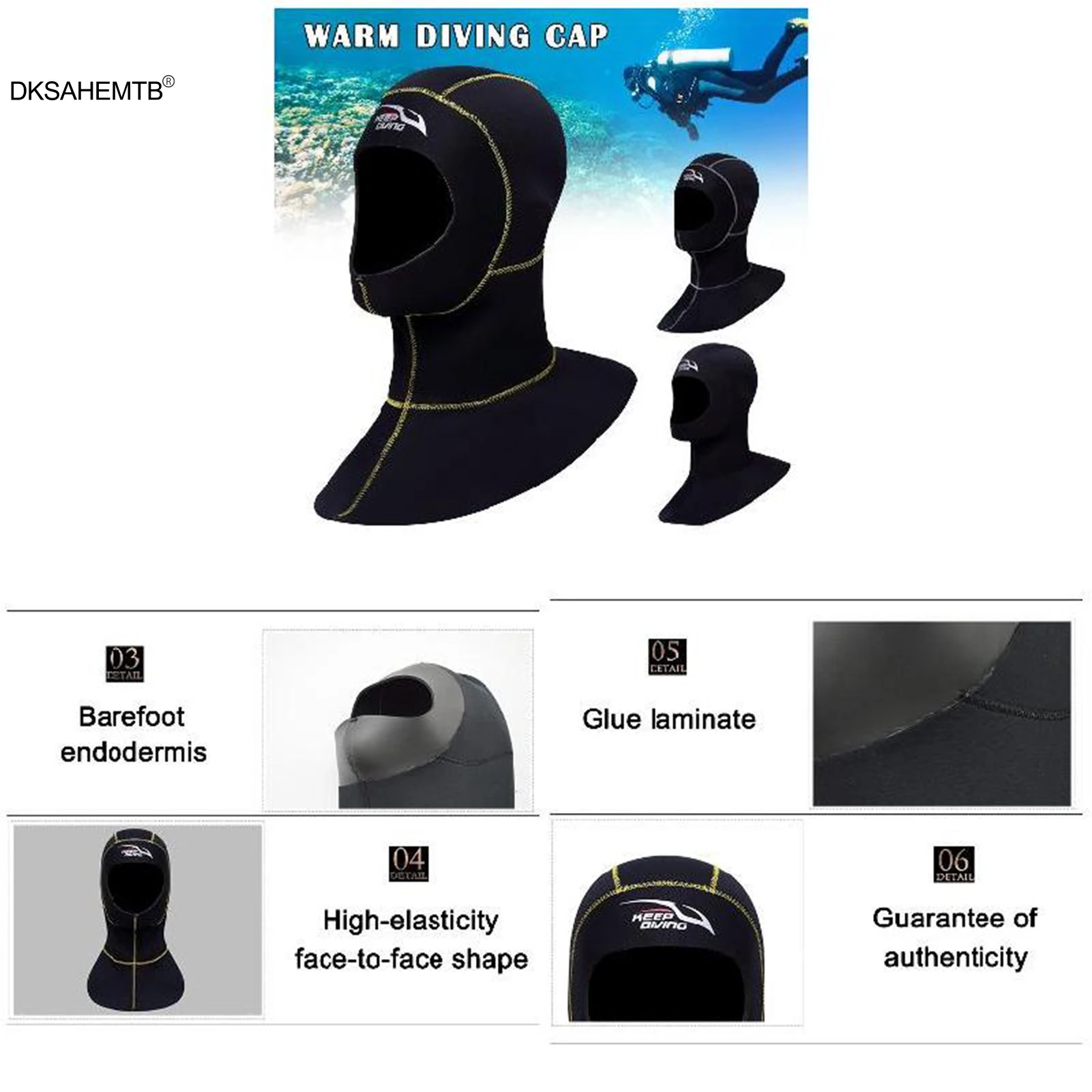 Gorro neopreno 3mm costuras reforzadas para pesca en agua fría