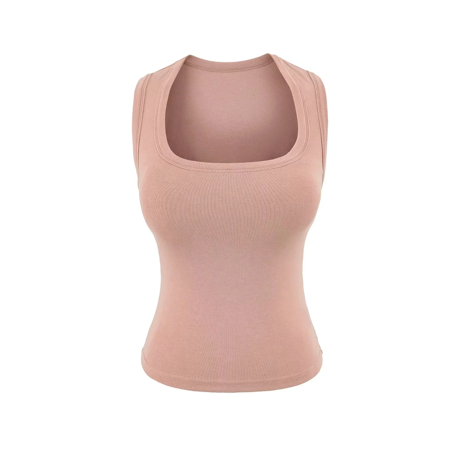 Slim Fit Sports Tank Top Women's Summer Sleeveless Base Layer U-Neck Padded Vest Outerwear Curvy Shaping Short Length T-Shirt