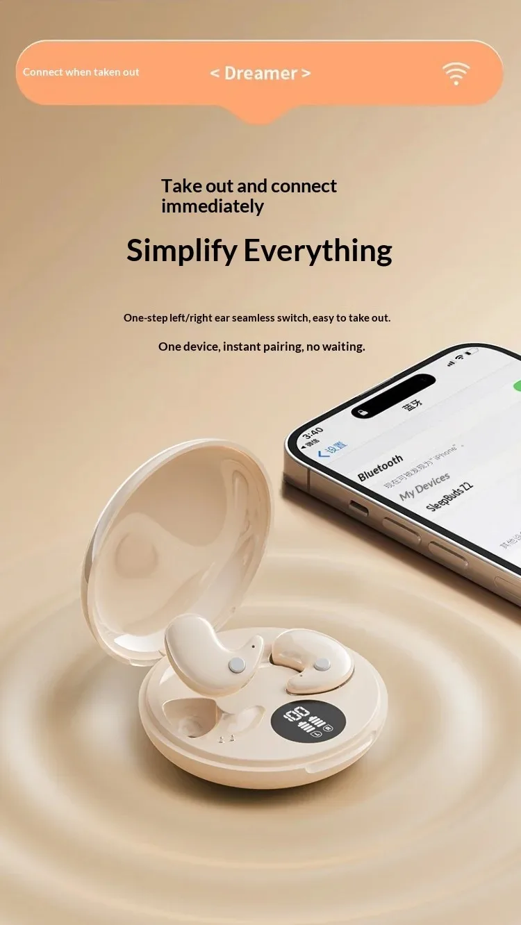 Ultra Thin Wireless Sleep Earbuds Zero Pressure Design for Side Sleepers All-Day Wearing Comfort Extended Playtime Battery