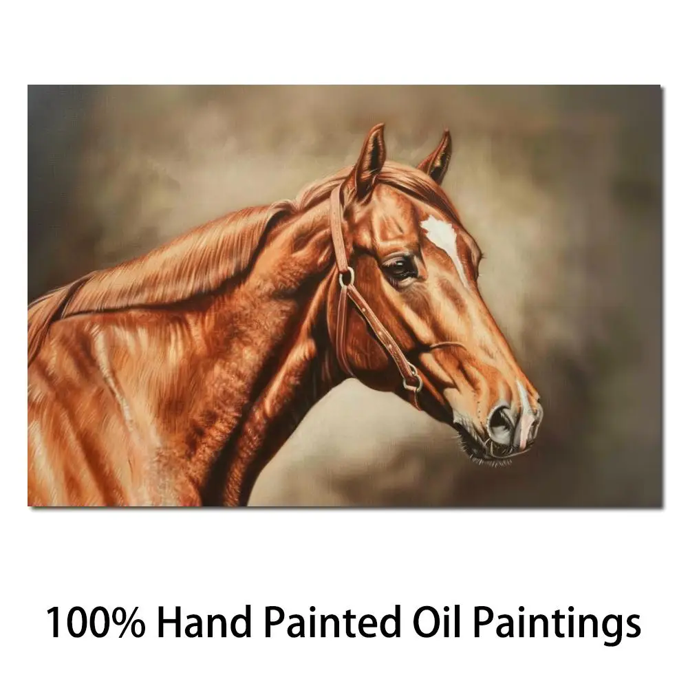 

Wall Art Horse Painting Brown Color Vintage Style Handmade Oil Canvas Modern Animal Artwork For Living Room Decor