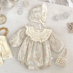 2025 New Spring 0-24M Baby Girl Clothing Toddler Baby Girl Romper+Hat Long Sleeved Cotton Print Newborn Baby Girl Jumpsuit