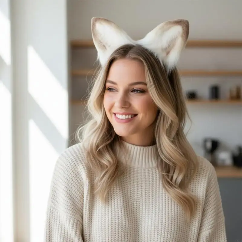 Bandeaux oreilles mouton en fourrure, bandeau d'oreille mouton, couvre-chef, Costume mouton 6XDA