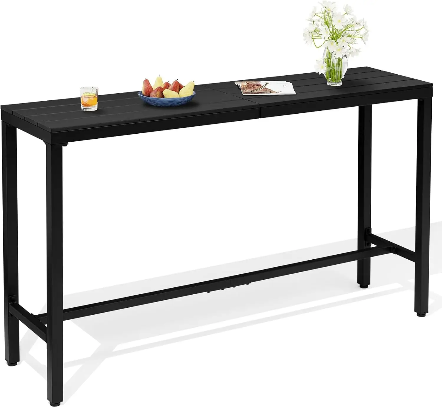 Outdoor Bar Table 63 Inch Rectangular Pub Table with Waterproof Top Easy Clean Sturdy Rustproof Frame Versatile for Balcony Garden Backyard Patio Black