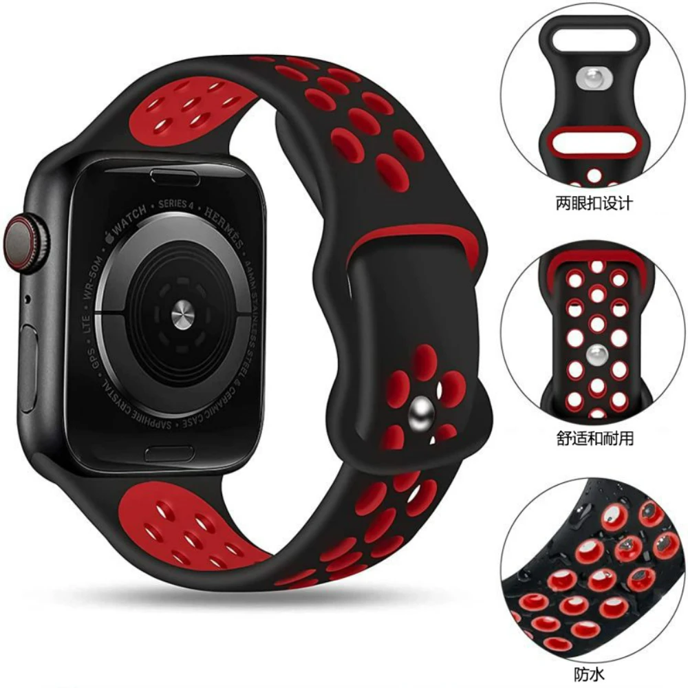 Tali silikon untuk jam tangan Apple, tali silikon untuk jam tangan Apple, 44mm 40mm 42mm 38mm 45mm 41mm 49mm, gelang dua warna, seri iWatch Ultra 8 7 6 5 4 3 SE Band