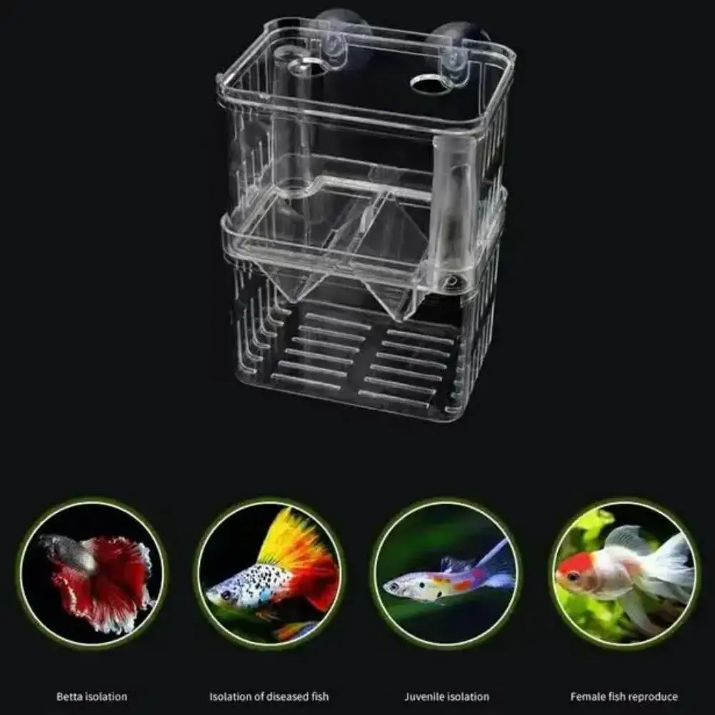 Fish Aquarium Fish Breeding Isolation Box High Clear Fish Hatching Breeder Incubator Guppies Tank Aquarium Double B8D1