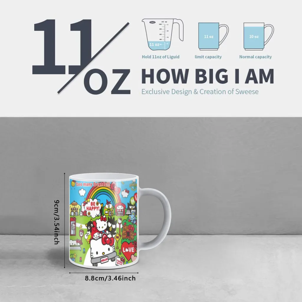 Cute Anime Sanrio Hello Kitty Kawaii Ceramics Coffee Mugs Thermal Color-changing Gifts Drinkware 11OZ Ceramic
