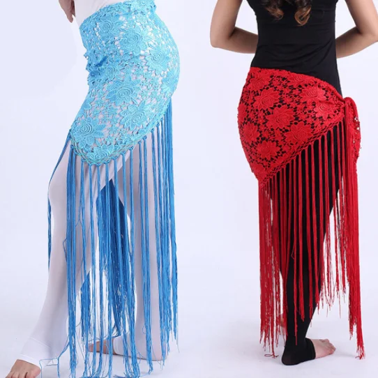 Hand-Made Clothes For Belly Dancing Women\'s Clothes For Dancing flowers Long Fringe Hand-Knitted Triangular Belt Belly Dance Hip