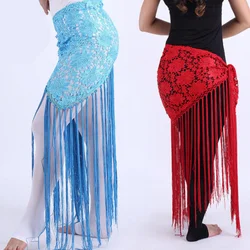 Hand-Made Clothes For Belly Dancing Women's Clothes For Dancing flowers Long Fringe Hand-Knitted Triangular Belt Belly Dance Hip