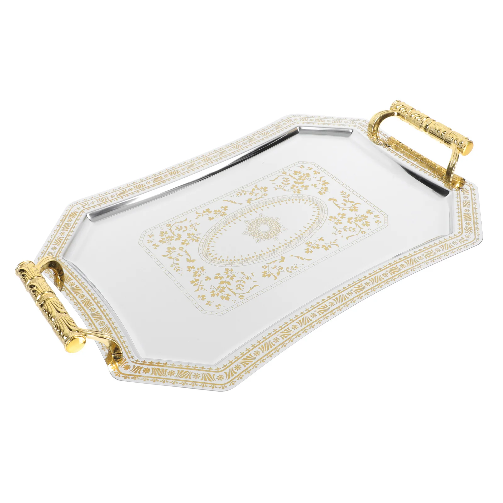 

1pc Gold Plated Retro European Storage Tray Polished Stainless Steel Dessert Display Dish For Wedding Cake Fruit Serving