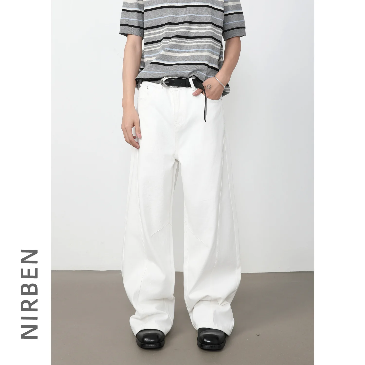 American Retro Washed Splicing Old Jeans Men's Loose Straight Wide-leg Versatile Trousers
