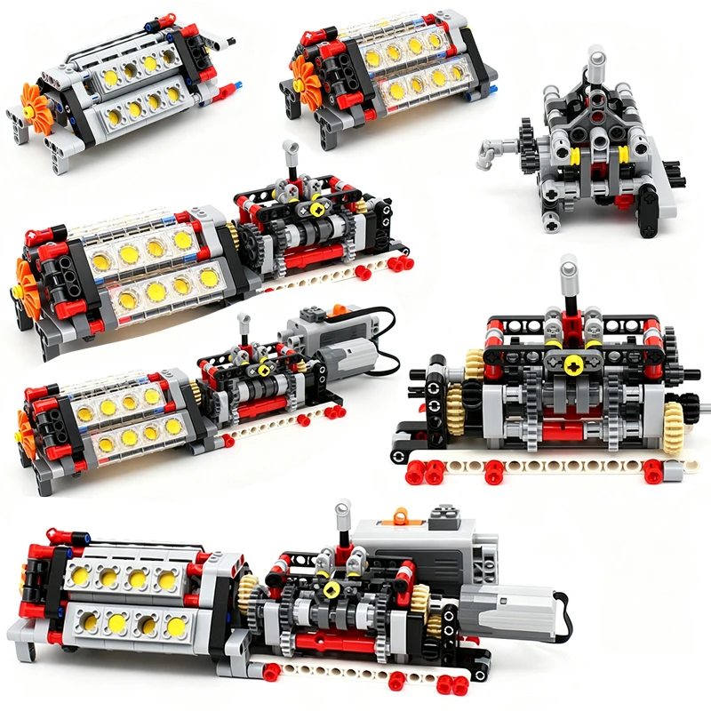 6-Speed Gearbox Building Blocks Car Parts V16 Engine Assembly High-Tech Bricks Toys Accessories Compatible With LEGO
