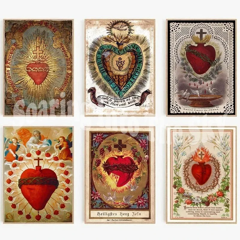 Sacred Heart of Jesus Canvas Painting Mary Sacred Heart Art Poster Print Wall Art Picture for Living Room Home Decor