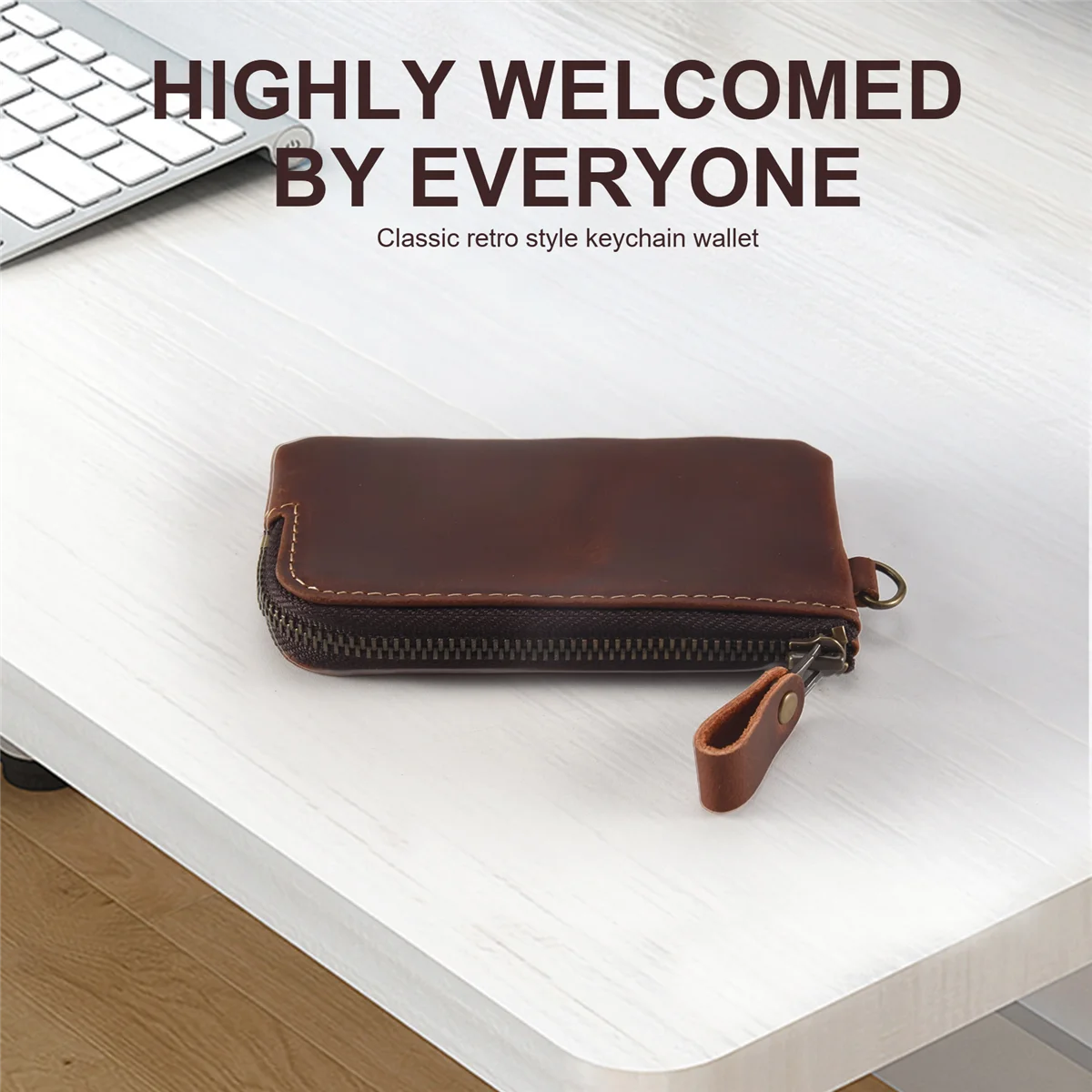 FZFZ Cartera para llaves de cuero genuino para hombre, soporte para bolsa de ama de llaves con cremallera, monedero con llavero Crazy Horse