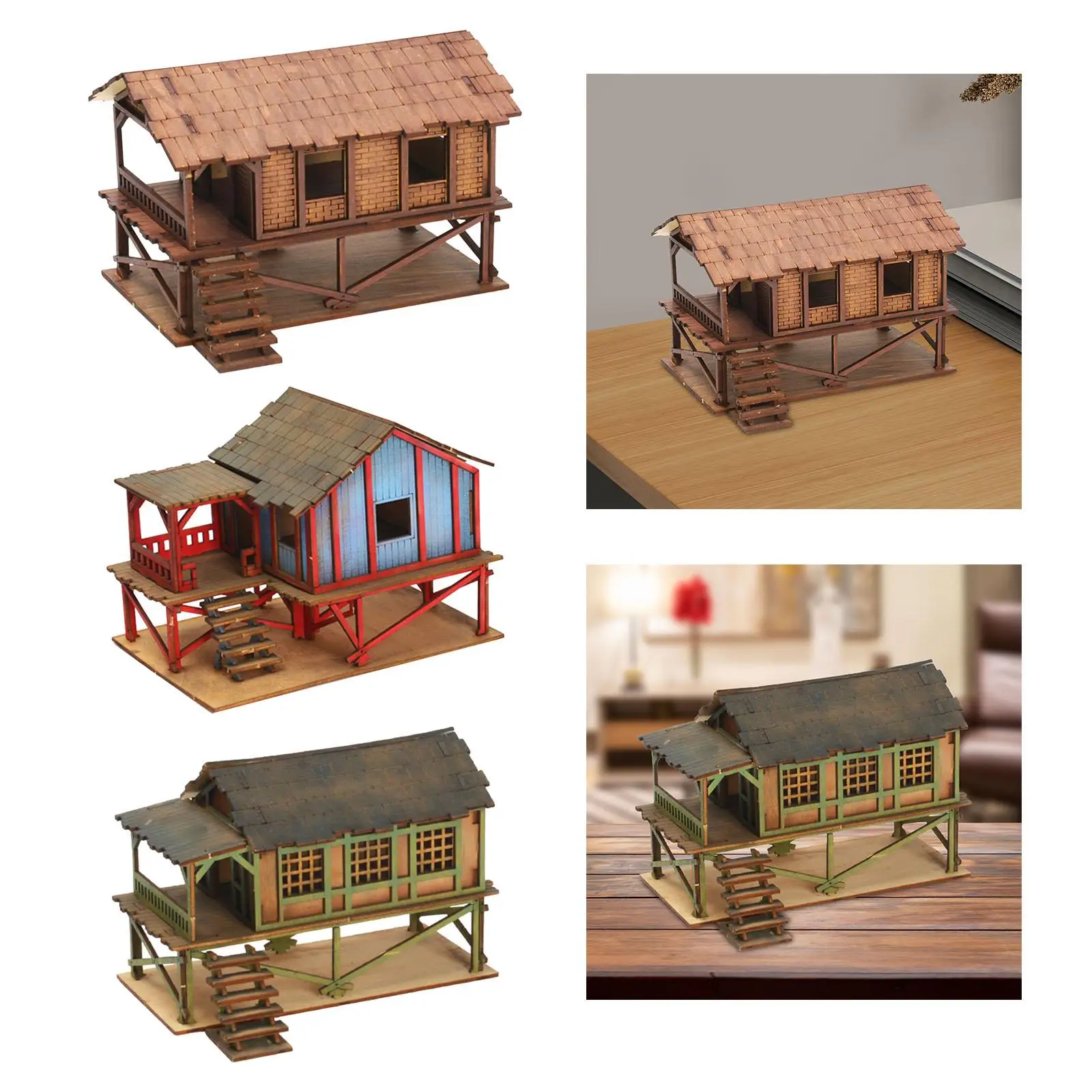 Wooden Model Kits House Learning Educational Toys Unpainted 1/72 House Model Kits Micro Landscapes Decor DIY Scene Layout