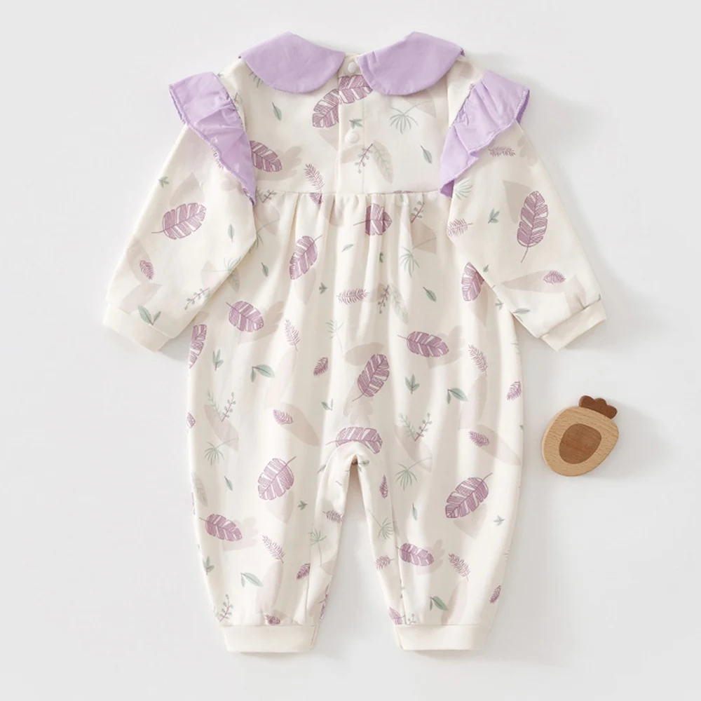 Christmas Baby Girl Romper 100% Cotton Ruffles Peter Pan Collar Fall Infant Clothing Newborn Onesie Wholesale