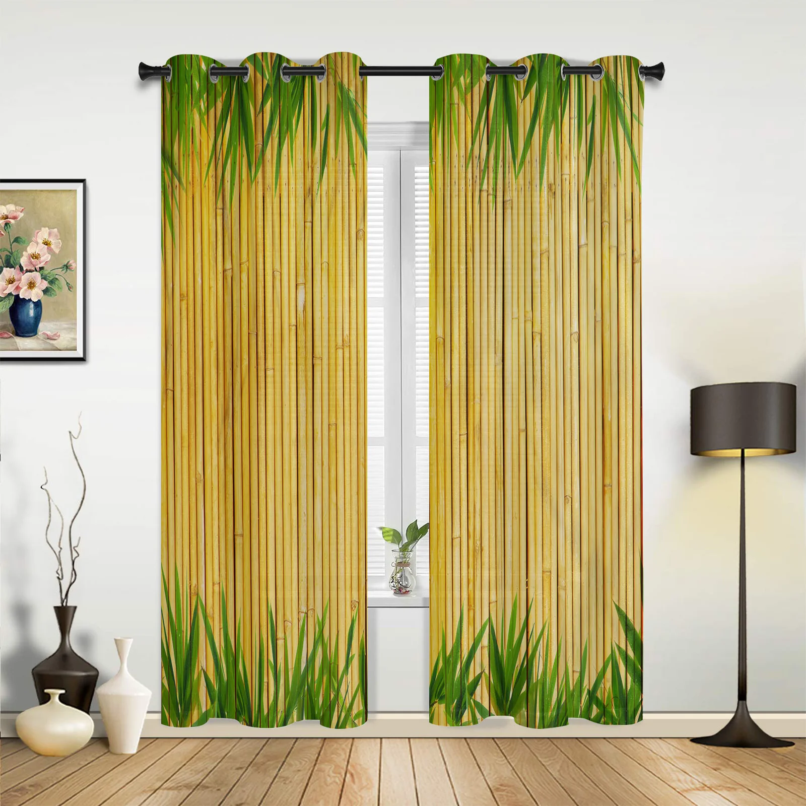 Bamboo Raft Yellow Window Curtains Home Decoration Living Room Curtains Window Treatments Drapes Cortinas For Kitchen Bedroom