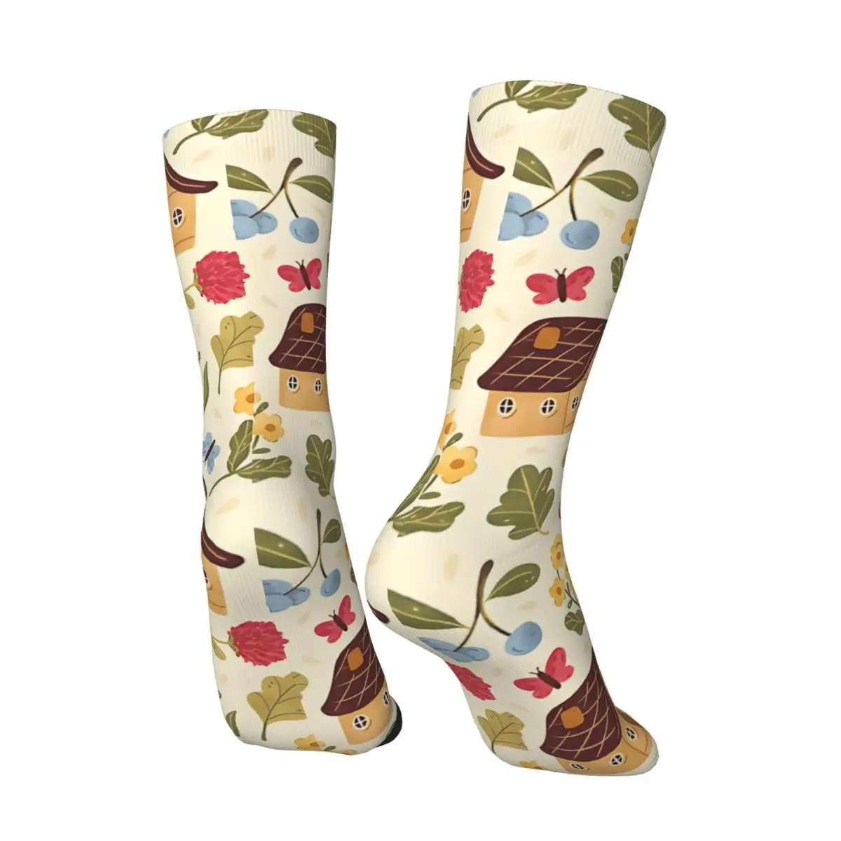 Retro Wild Botanical Cottage Men's compression Socks Unisex Street Style Seamless Printed Novelty Crew Sock