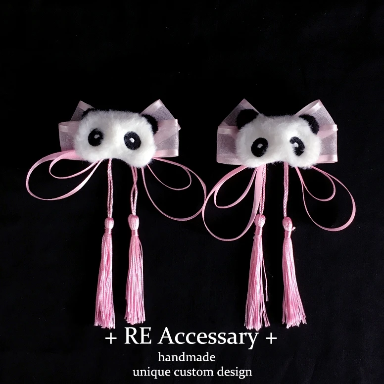 

Multi-Color Panda Lollita Hair Accories Maidservant Knot Tassel Hair Clips Chinese Sle Ancient Faion